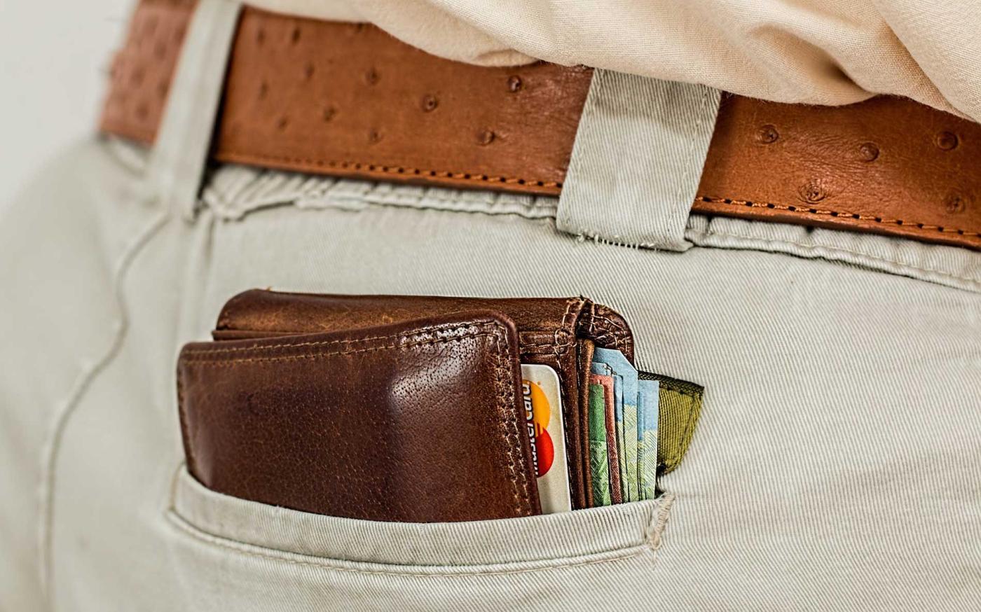 Credit cards in wallet in back pocket.